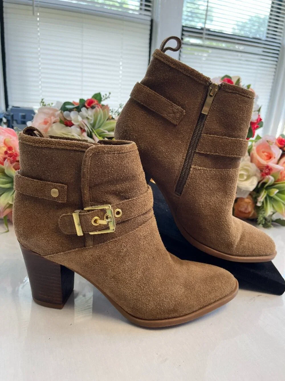 Franco Sarto Dorinda Suede Buckle Ankle Boots 8.5M